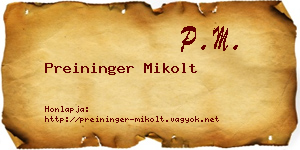 Preininger Mikolt névjegykártya